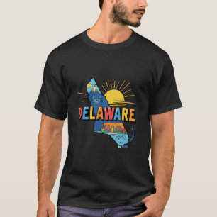 T-shirt Carte de l'État du Delaware Repères Iconiques Rétr