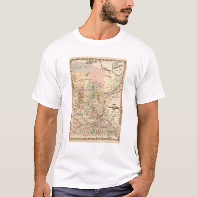 T-shirt Carte de l'état du Minnesota, 1874 (Devant)