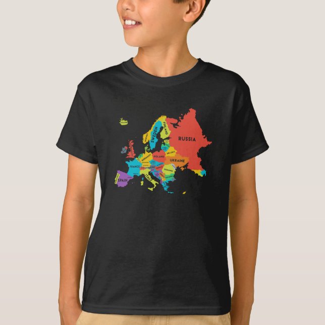 T-shirt Carte de l'Europe avec les noms de pays Géographie (Devant)