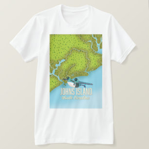T-shirt Carte de l'île Johns, Caroline du Sud, États-Unis.
