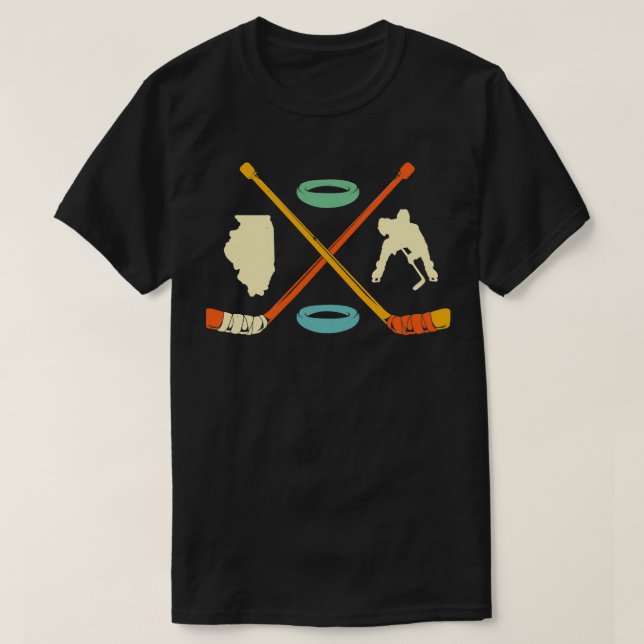 T-shirt Carte de l'Illinois de hockey sur glace Rétro Hock (Design devant)