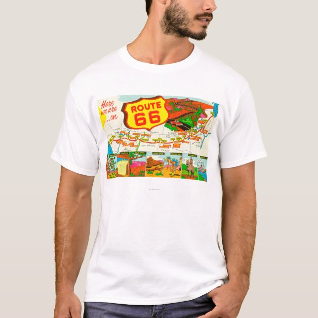 T-shirt Carte de l'itinéraire 66 de Los Angeles vers (Devant)