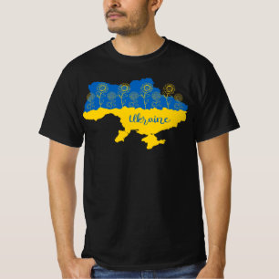 T-shirt Carte de l'Ukraine avec tournesol et drapeau ukrai