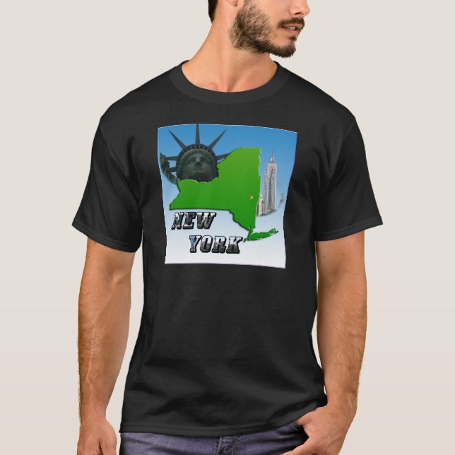 T-shirt Carte de New York, Statue de la Liberté, Monument (Devant)