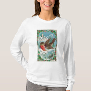 T-shirt Carte de Noël dépeignant un merle