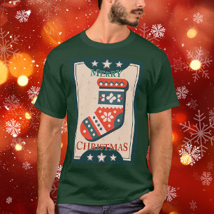 T-shirt Carte de Noël Vintage avec illustration de stockag