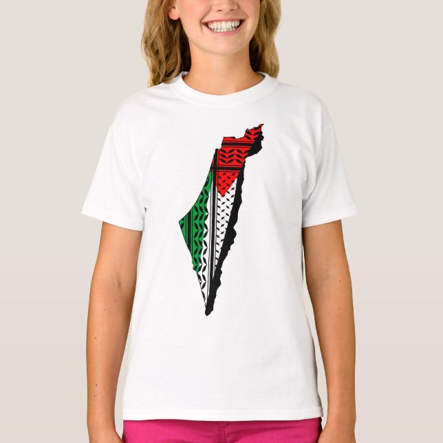 T-shirt Carte de Palestine avec drapeau et Motif Keffiyeg (Devant)