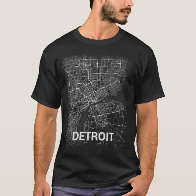 T-shirt Carte de ville de Detroit (GROS CARACTÈRES) (Devant)
