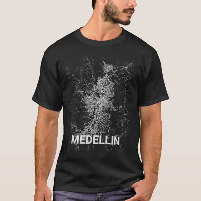 T-shirt Carte de ville de Medellin (GROS CARACTÈRES) (Devant)