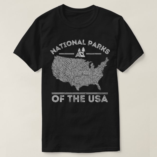 T-shirt Carte des parcs nationaux Randonnées Voyage Campin (Design devant)