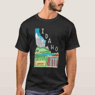 T-shirt Carte D'État De L'Idaho Paysage État Des Montagnes
