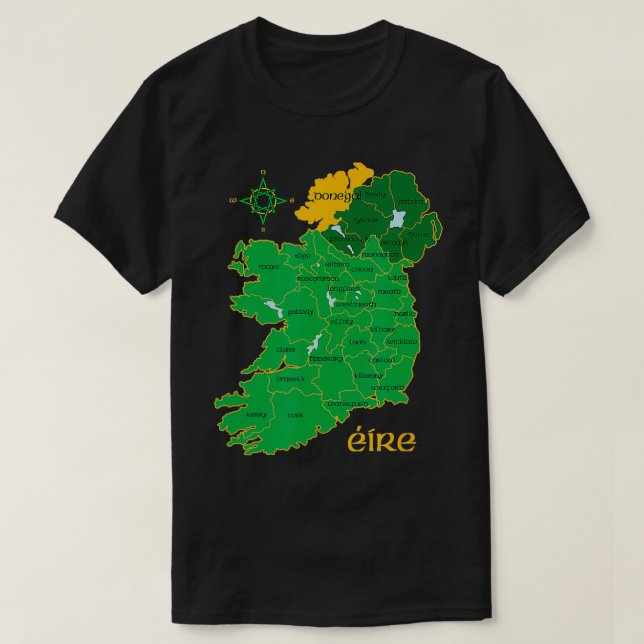 T-shirt Carte du comté de Donegal Irlande Eire Irish Trave (Design devant)