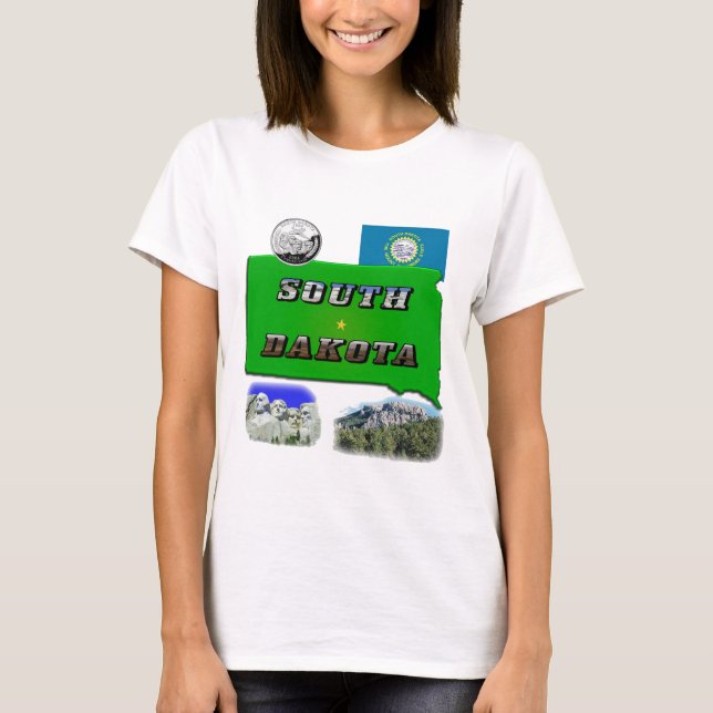 T-shirt Carte du Dakota du Sud, Texte photo, Quartier Faux (Devant)