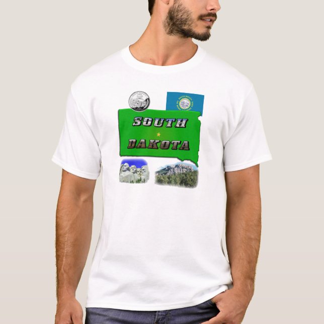 T-shirt Carte du Dakota du Sud, Texte photo, Quartier Faux (Devant)