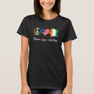 T-shirt Carte du drapeau de la Paix Rétro Amour Côte d'Ivo