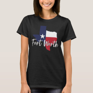 T-shirt Carte du drapeau du Texas Fort Worth, noir féminin