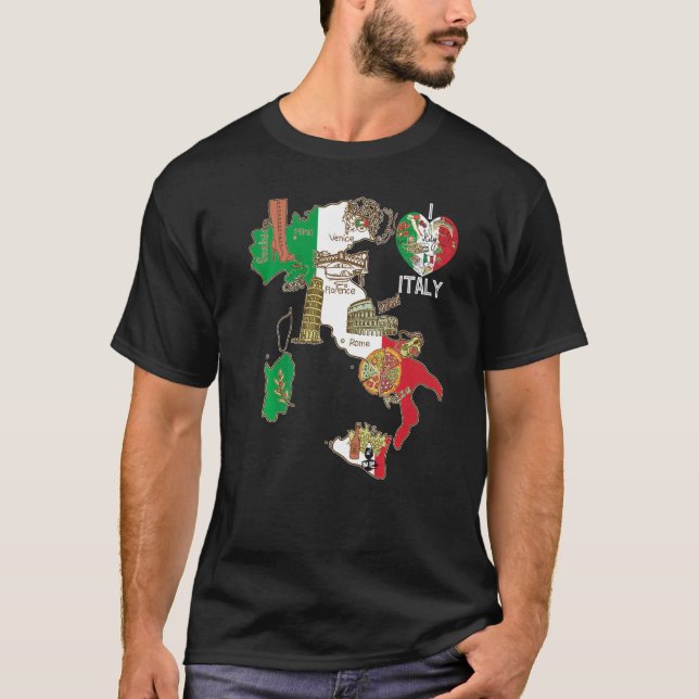 T-shirt Carte du Drapeau Italien Graphique Italie Coeur It (Devant)