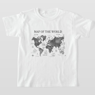 T-shirt Carte du monde Art noir blanc Nautique
