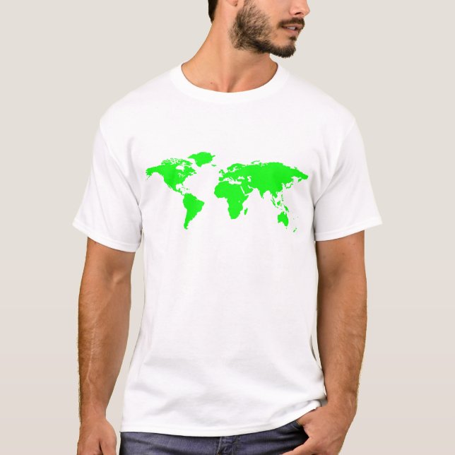 T-shirt Carte du monde blanc vert (Devant)
