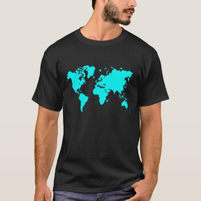 T-shirt Carte du monde - Cyan (Devant)