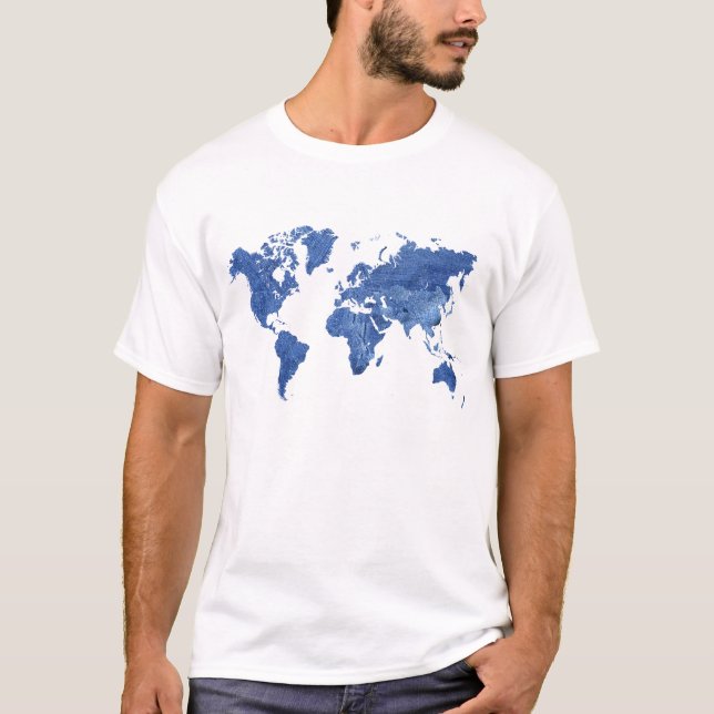 T-shirt Carte du monde de denim (Devant)