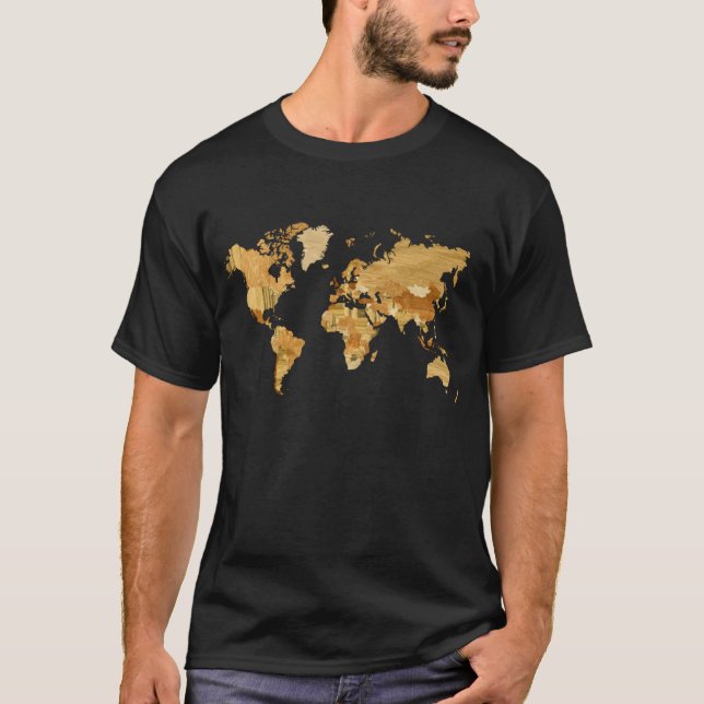 T-shirt Carte du monde en bois 2 (Devant)