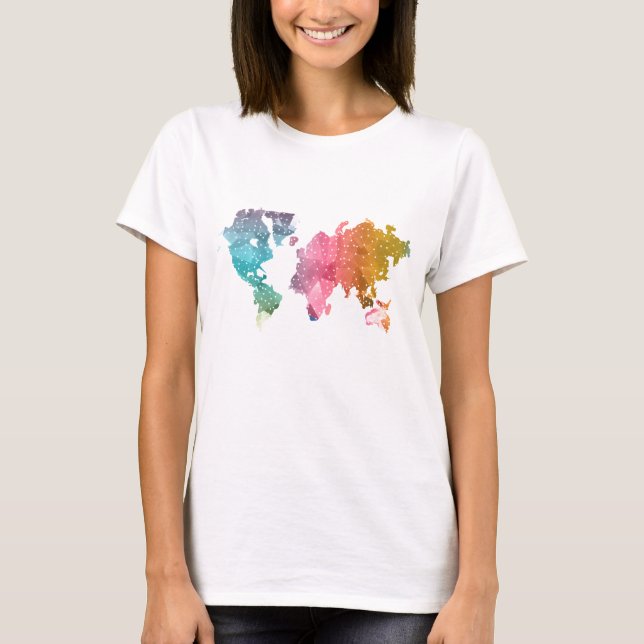 T-shirt Carte du monde géométrique coloré moderne (Devant)
