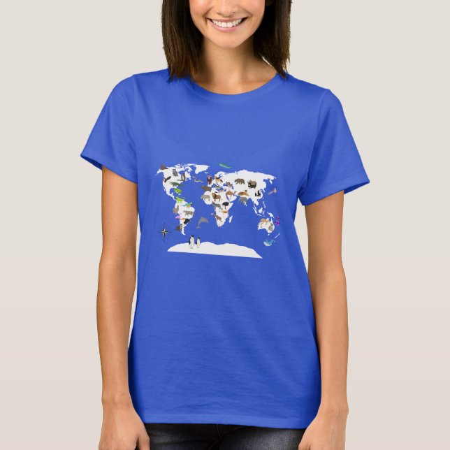 T-shirt Carte du monde pour enfants Animaux (Devant)