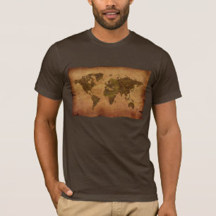 T-shirt Carte du monde rustique à l'ancienne sur l'arrière