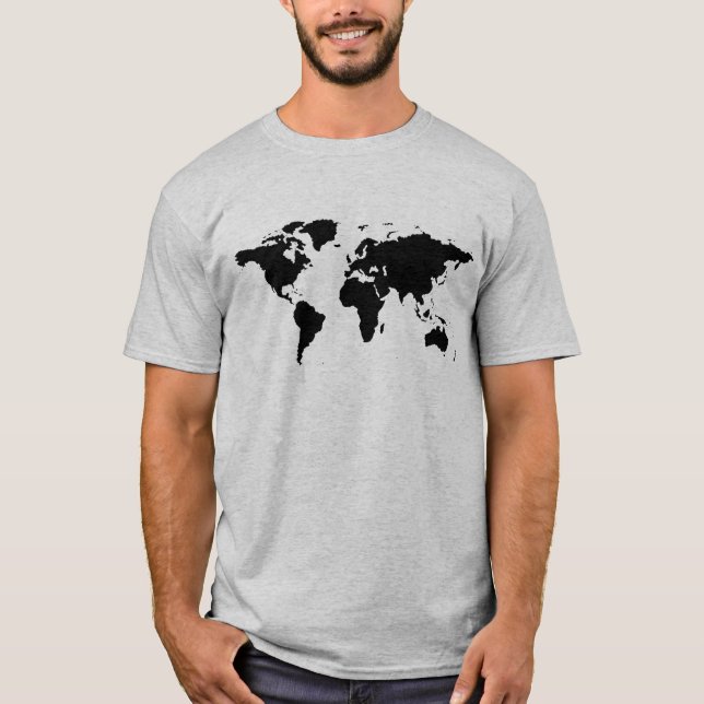 T-shirt carte du monde simple noir (Devant)