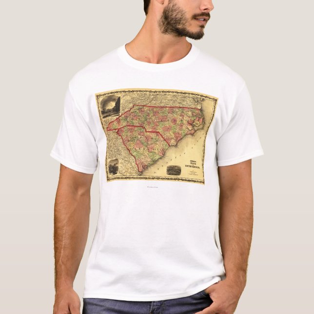 T-shirt Carte du nord et de sud de CarolinaPanoramic (Devant)