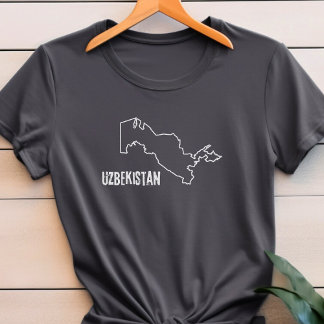T-shirt Carte du pays d'Ouzbékistan, forme de la frontière