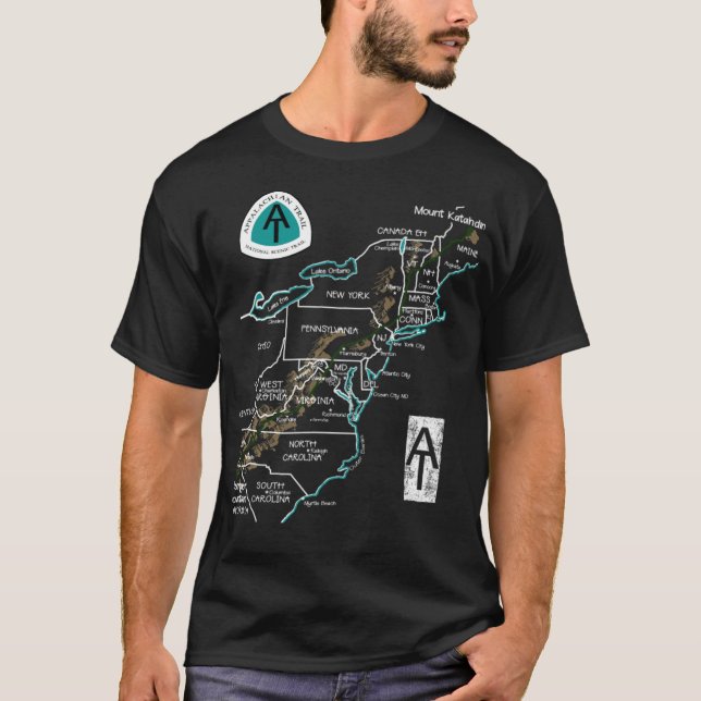 T-shirt Carte du sentier national Pittoresque des Appalach (Devant)