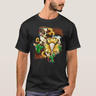T-shirt Carte du Texas Tournesol Crâne de Taureau Cuir de