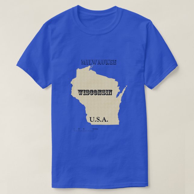 T-shirt - Carte du Wisconsin avec la ville (Design devant)