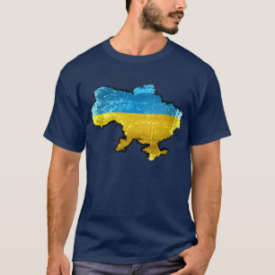 T-shirt Carte grunge de drapeau de l'Ukraine