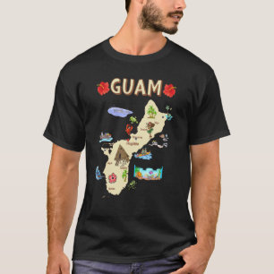 T-shirt Carte Illustrée De Guam Avec Les Grandes Villes Et