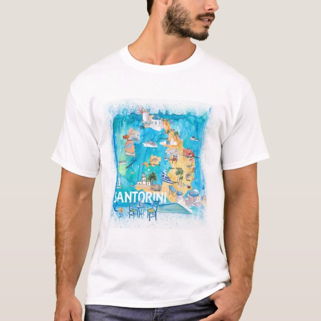 T-shirt Carte illustrée de Santorin Grèce avec ses princip (Devant)