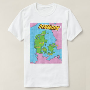 T-shirt Carte illustrée du Danemark dans le style Pop Art