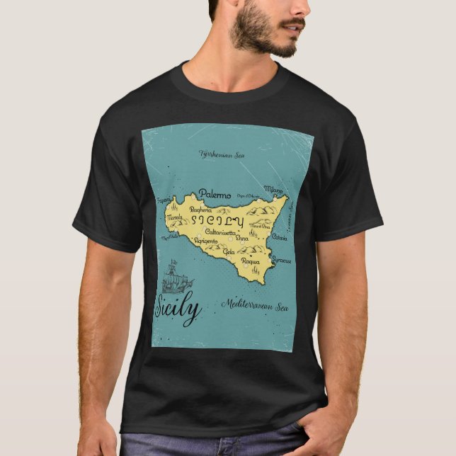 T-shirt Carte Nautique Vintage Sicile (Devant)