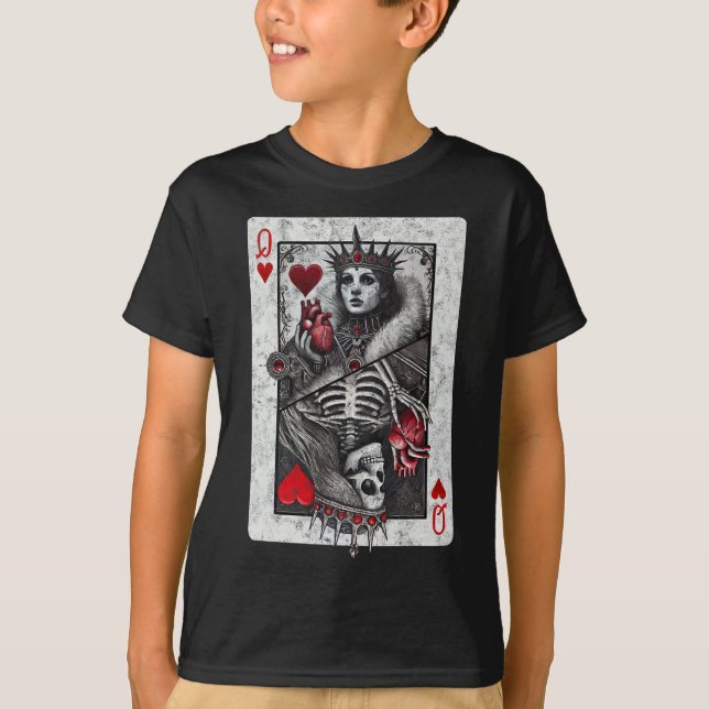 T-shirt Carte Queen Of Hearts Death Skeleton Hallow (Devant)
