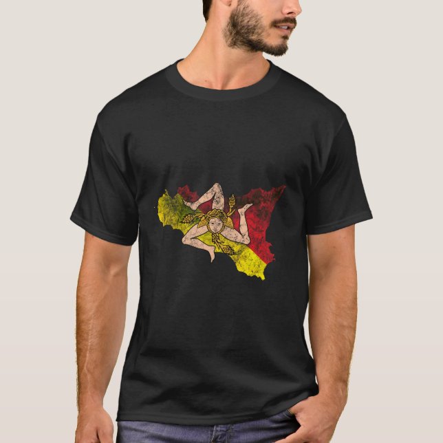 T-shirt Carte Sicilienne Et Drapeau Souvenir - Sicile Déra (Devant)