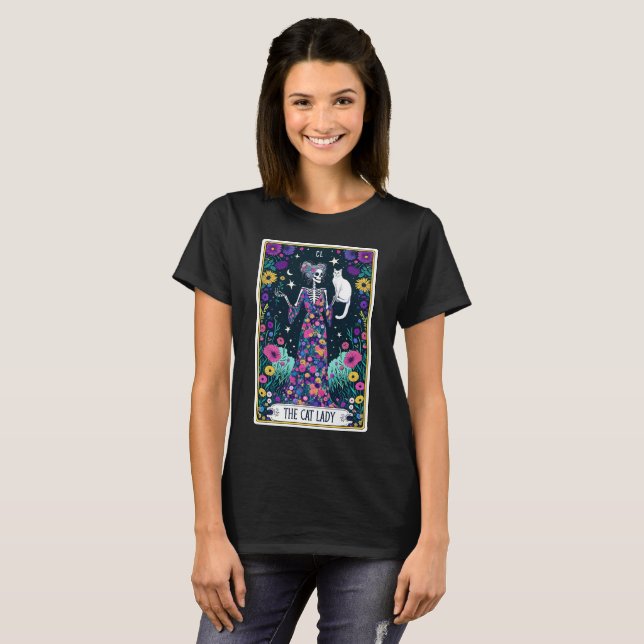 T-shirt Carte Tarot Amusante/Dame Chat (Devant entier)