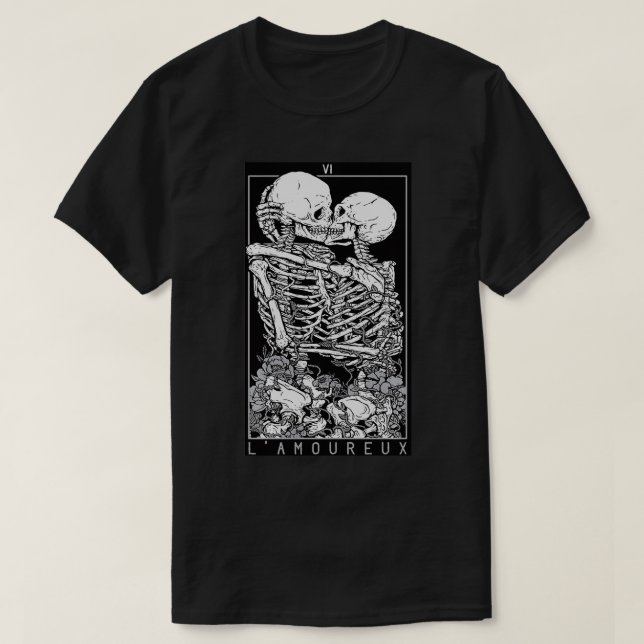 T-shirt Carte Tarot Baiser Skeleton Love Skull Bones Horro (Design devant)