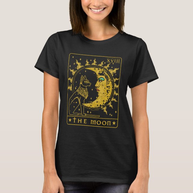T-shirt Carte Tarot Crescent Moon Cleopatra Et Sphynx Cat (Devant)