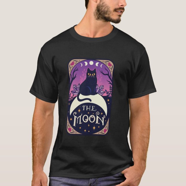 T-shirt Carte Tarot Crescent Moon Et Casquette Chat Noir H (Devant)