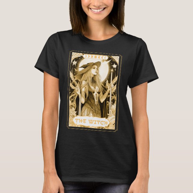 T-shirt Carte Tarot Sorcière foncée Magique Boho Mystique  (Devant)