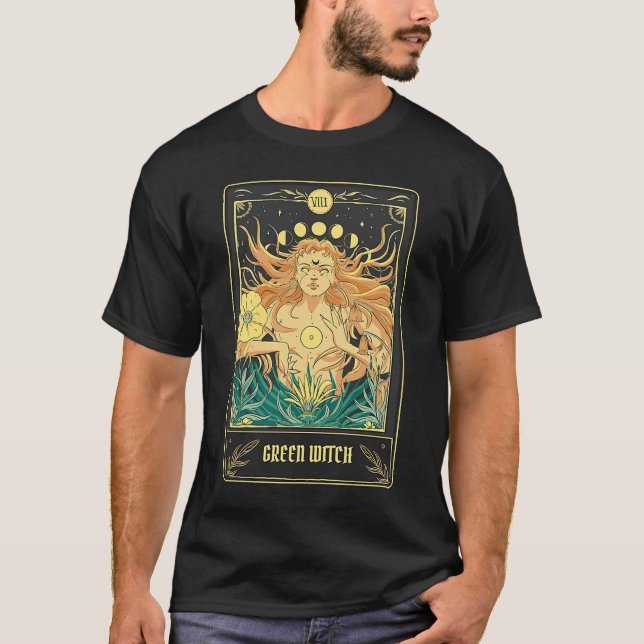 T-shirt Carte Tarot Sorcière Verte Pagan Wicca Wiccan Retr (Devant)