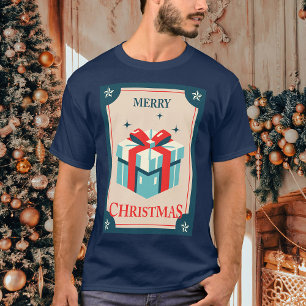 T-shirt Carte Vintage De Noël Avec Boîte Cadeau Festif