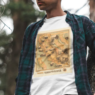 T-shirt Carte vintage unique restaurée de Californie, 1885
